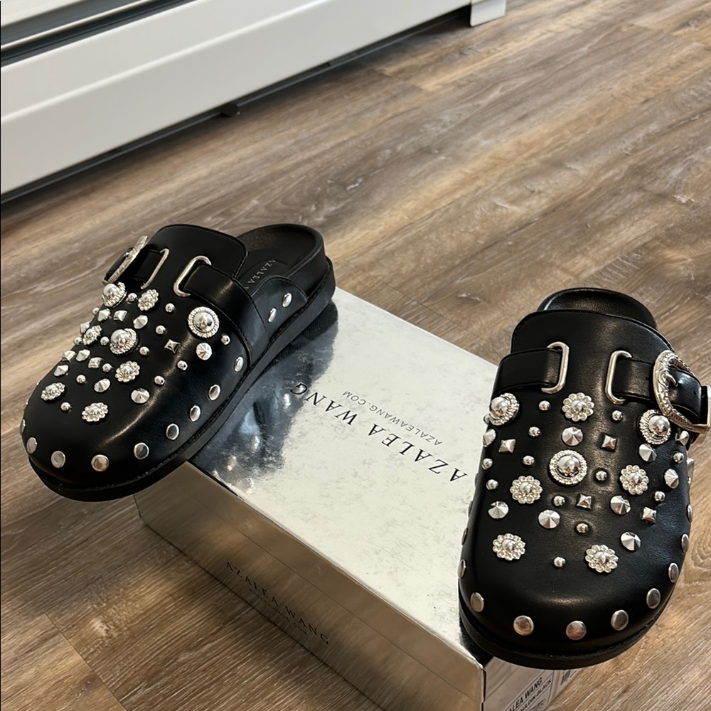 Black Studded Mules